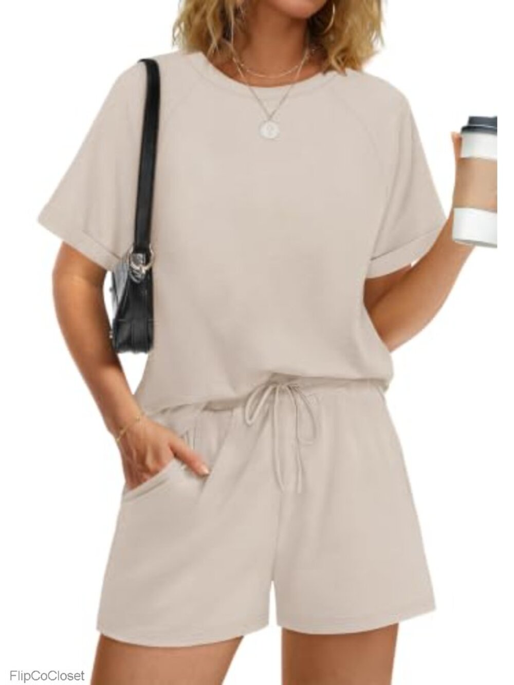 Women's Two Piece Lounge Set Short Sleeve Crew Neck Summer Outfit with Pockets